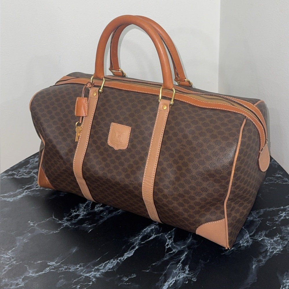 CELINE Macadam Boston Bag M13 Travel Duffle Bag Brown AUTHENTIC - Picture 2 of 16